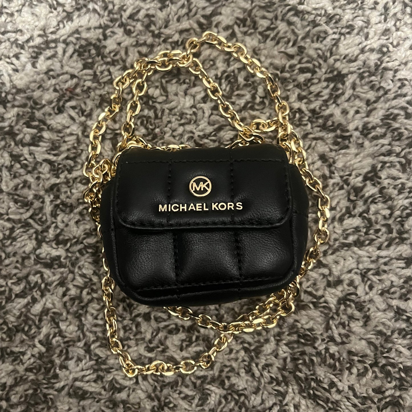 Michael Kors Black Quilted Micro Crossbody Bag with Gold Chain